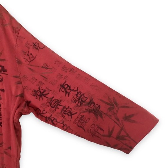 Vintage Y2K Chico's Red Chinese Characters Writing Pring Long Sleeve Top Large - Picture 3 of 4